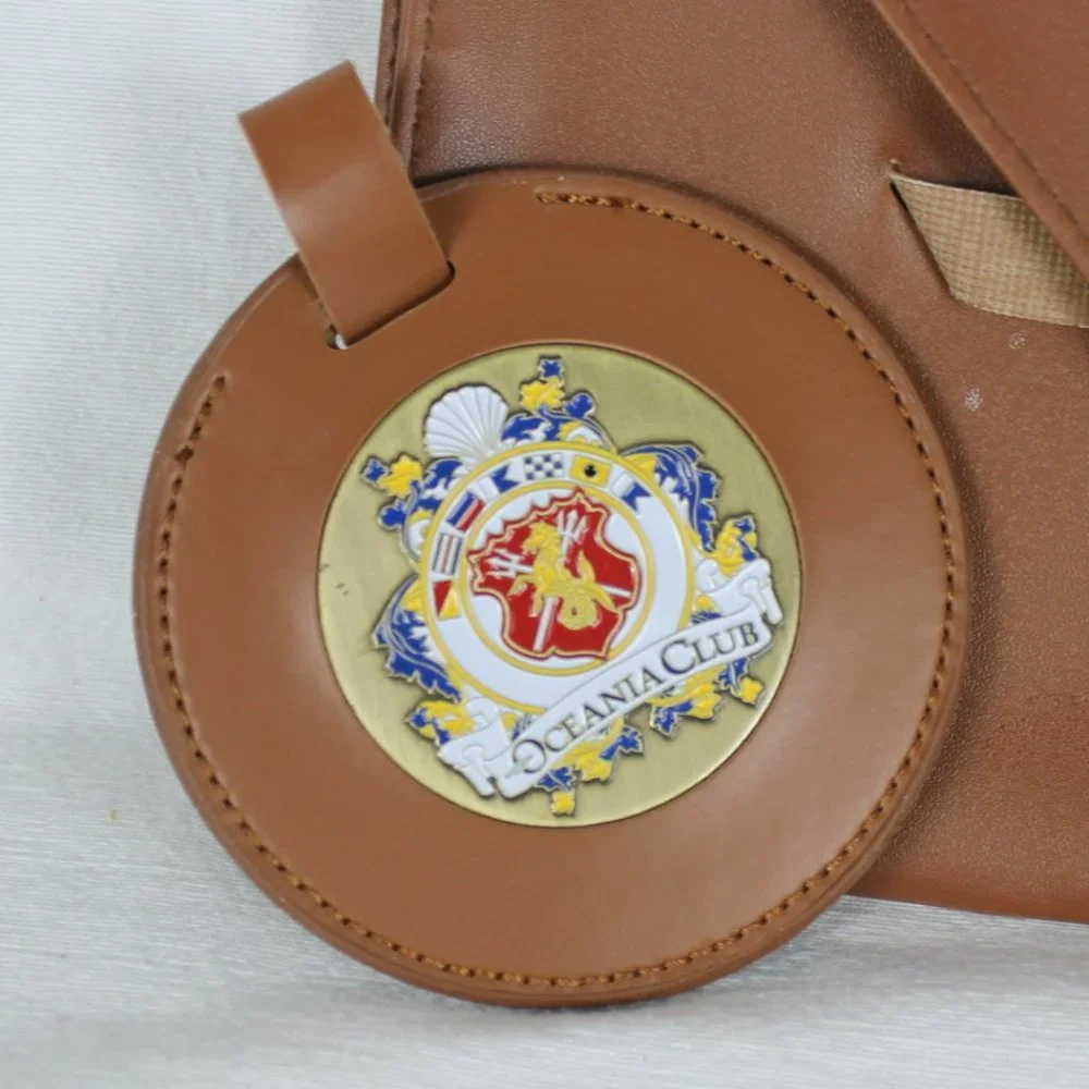 Oceania Club Genuine Brown Leather Round Personal Luggage Travel Bag Tag Carry